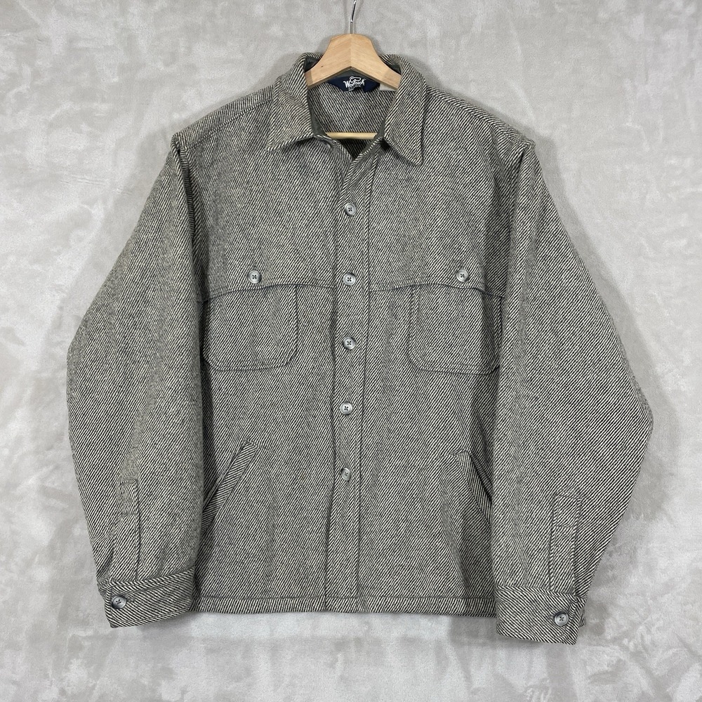 VTG 60s Woolrich Mackinaw Cruiser Wool Jacket Gray Herringbone Tweed USA Mens XL